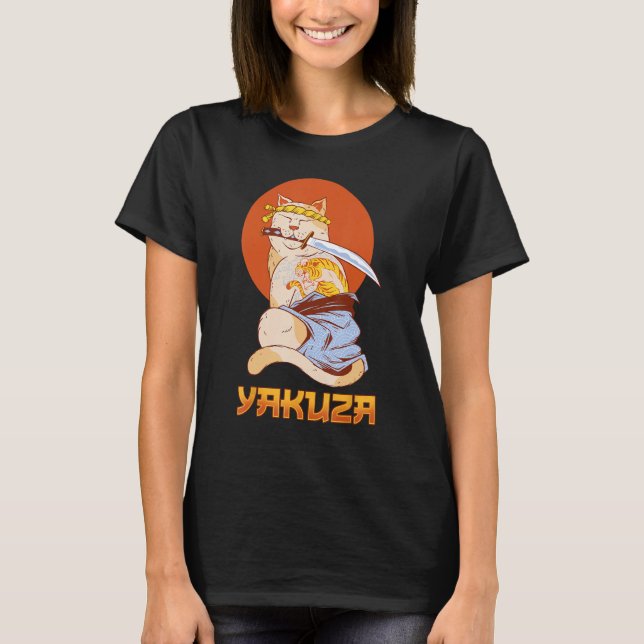 Camiseta Yakuza Cat Japonês Samurai Sword Katana Japão Tig (Frente)