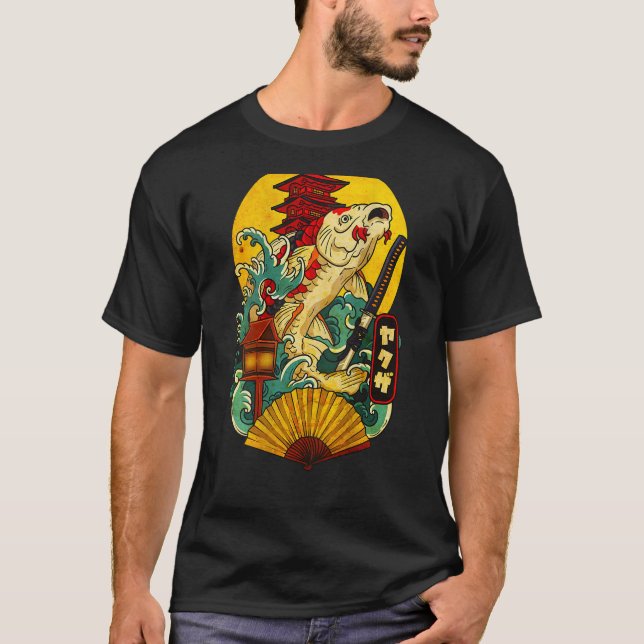 Camiseta Yakuza Japonês Estético Koi Carp Katana Tattoo ( (Frente)