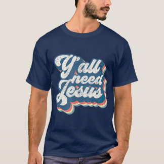Camiseta Yall Need Jesus Christian Retro 70s Bíblia Cristo