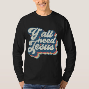 Camiseta Yall Need Jesus Christian Retro 70s Bíblia Cristo