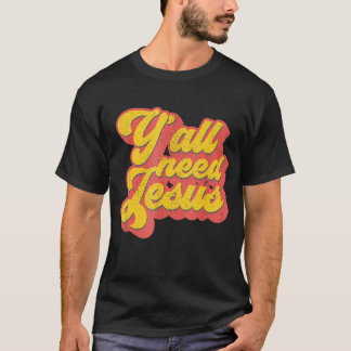 Camiseta Yall Need Jesus Christian Retro 70s Bíblia Cristo