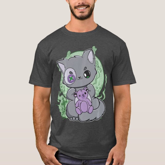 Camiseta Yami Kawaii Cat With Gotheddy Bear For Cute Horror (Frente)