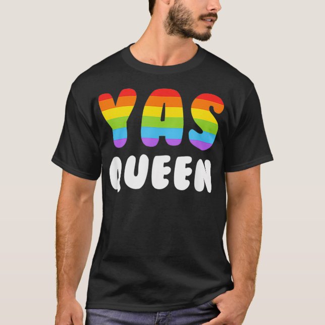 Camiseta Yas Queen Men Orgulho gay LGBTQ Rainbow Yaas  (Frente)