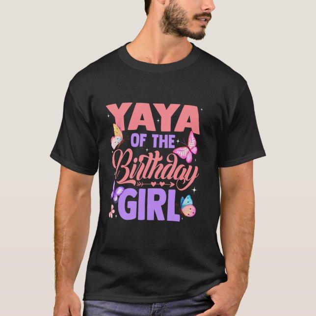 Camiseta Yaya Of The Birthday Girl Butterfly Party Matching (Frente)