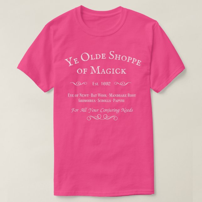Camiseta Ye Olde Shoppe De Magick, Truque De Halloween Ou T (Frente do Design)