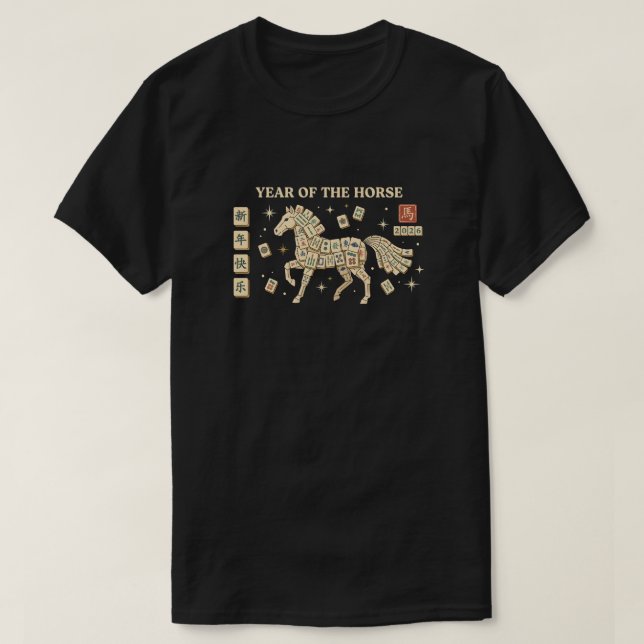 Camiseta Year of the Horse 2026, Retro Mahjong Chinese (Frente do Design)