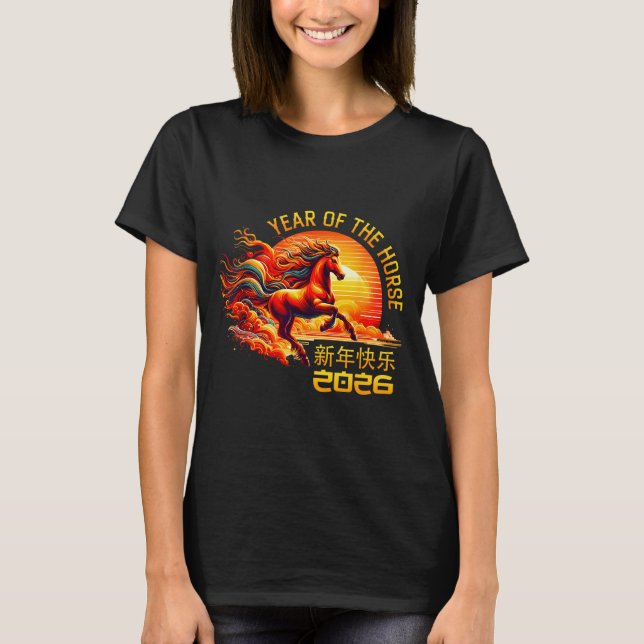 Camiseta Year Of The Horse Chinese Lunar New Year 2026 Fire (Frente)