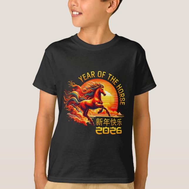 Camiseta Year Of The Horse Chinese Lunar New Year 2026 Fire (Frente)