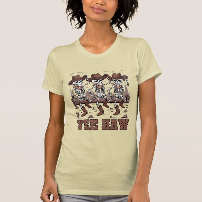 Camiseta Yee Haw Dancing Skeleton Cowboys Halloween (Frente)