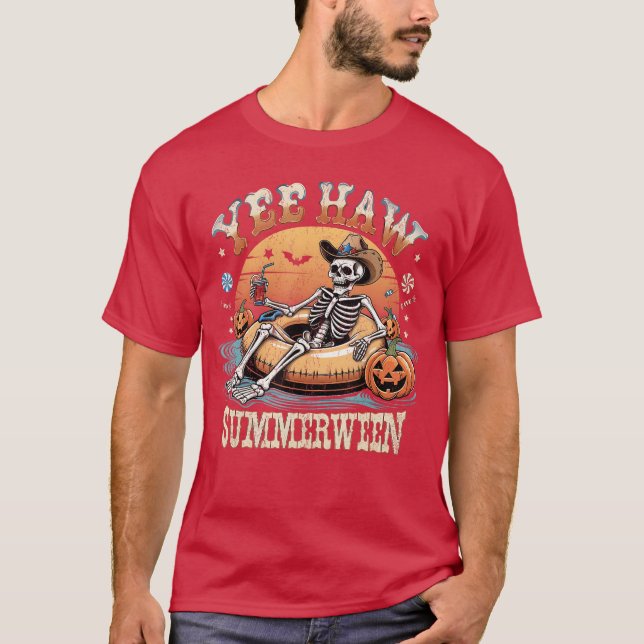 Camiseta Yee Haw Summerween Cowboy Esqueleto Ocidental Hall (Frente)