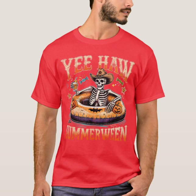 Camiseta Yee Haw Summerween Cowboy Skeleton Western Hallowe (Frente)