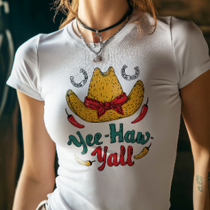 Camiseta Yee Haw Y’all Cowgirl Hat Design