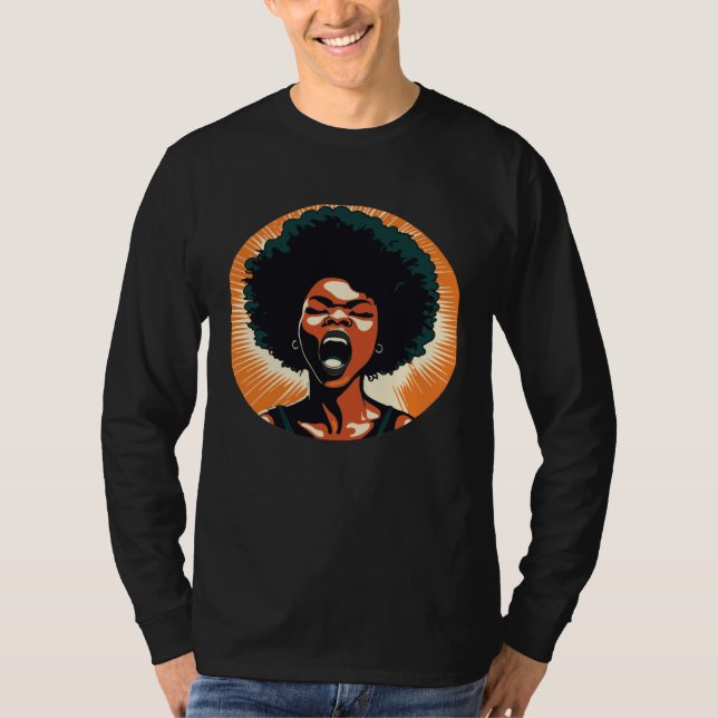 Camiseta Yelling African American Woman Afro Black Pride &  (Frente)