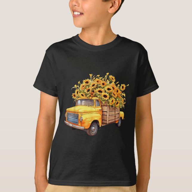 Camiseta Yellow Ckup Truck Sunflower Autumn Halloween Thank (Frente)