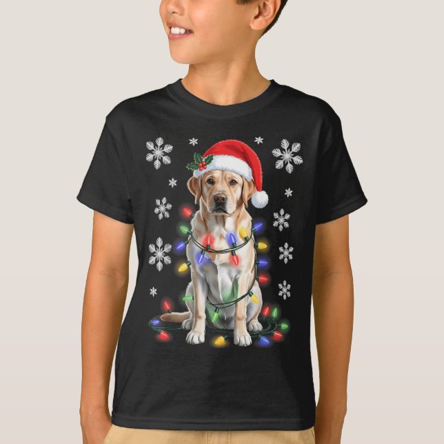 Camiseta Yellow Labrador Retriever Christmas Tree Light Paj (Frente)