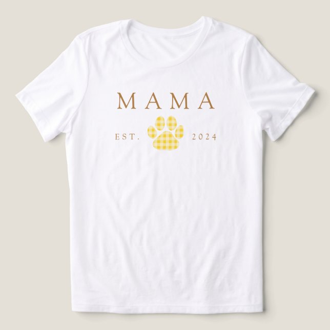 Camiseta Yellow Mama Gingham Paw Print Birthday (Design frontal)