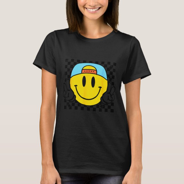 Camiseta Yellow Smile Face Cute Checkered Peace Smiling Hap (Frente)
