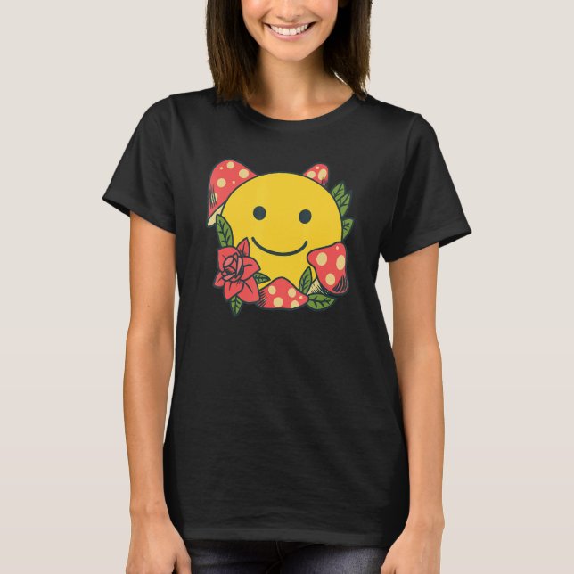 Camiseta Yellow Smile   Smiling Face Cute Mushroom Rose Flo (Frente)