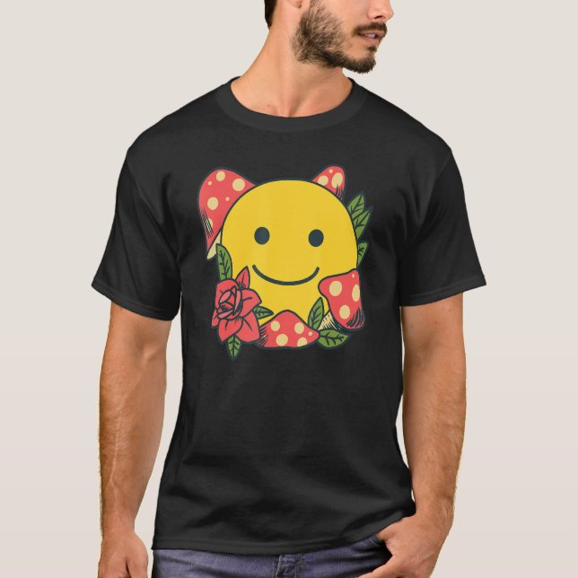 Camiseta Yellow Smile   Smiling Face Cute Mushroom Rose Flo (Frente)