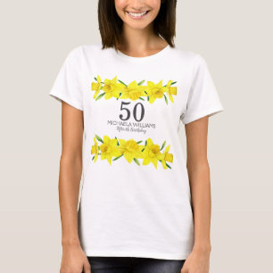 Camiseta Yellow Watercolor Daffodil 50th Festa de aniversár