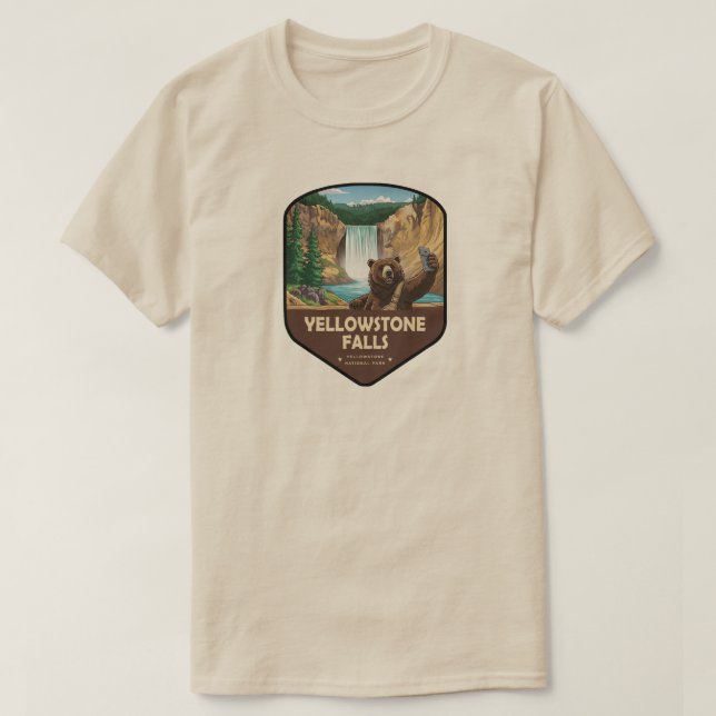 Camiseta Yellowstone Falls Bear Selfie Shield (Frente do Design)