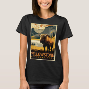 Camiseta Yellowstone National Park Bison Poster vintage