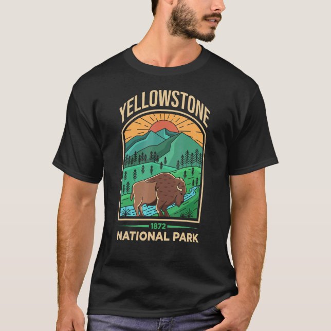 Camiseta Yellowstone USA National Park Bison Vintage 1 (Frente)