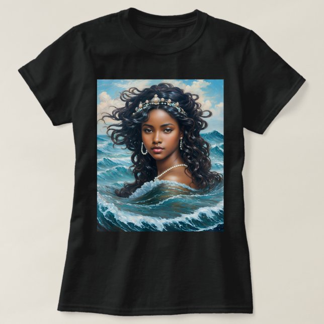 Camiseta Yemaya Orisha Black Woman Deusa Art (Frente do Design)