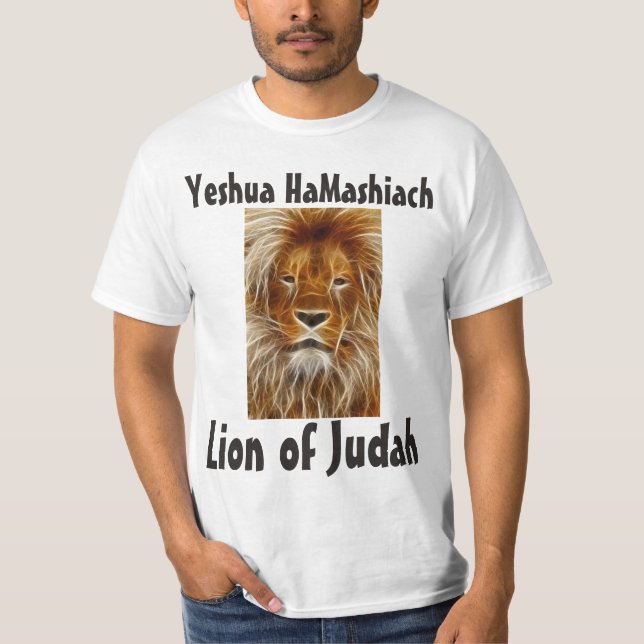 Camiseta Yeshua HaMashiach, LÍON OF JUDAH T shirts (Frente)