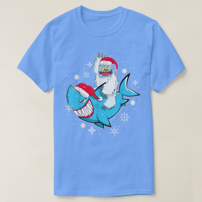 Camiseta Yeti Para A Festa De Shark Santa Hat Natal Pajama  (Frente do Design)