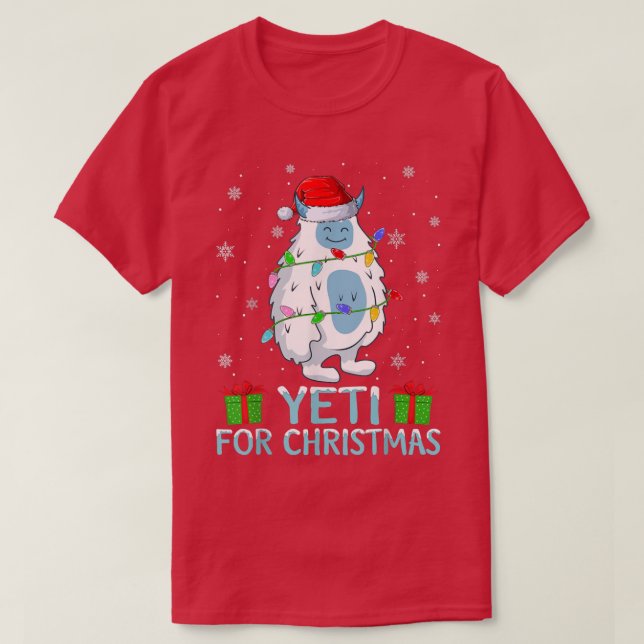 Camiseta Yeti Xmas Lights Santa Hat Yeti No Natal (Frente do Design)