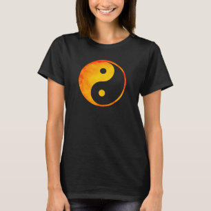 Camiseta Yin aguarela alaranjada e amarela de Yang no preto