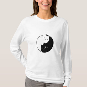 Camiseta yin branco e preto bonito e yin e yang cat love de