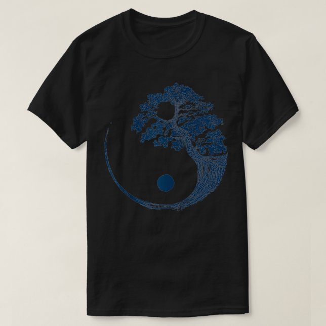 Camiseta Yin Yang Blue Bonsai Tree Japonês Budista Zen Gi (Frente do Design)