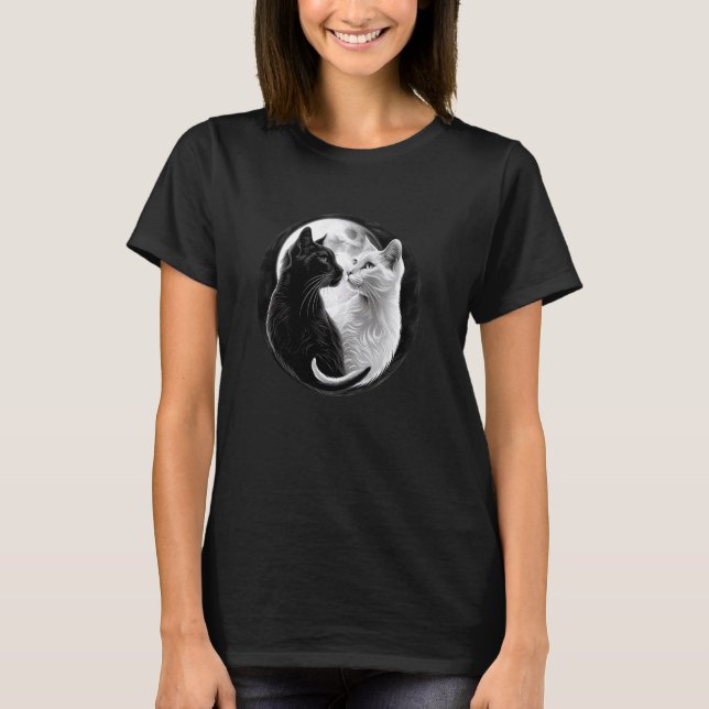 Camiseta Yin Yang Cat Feng Shui Ying Yang Kitten Moonlit Ca (Frente)
