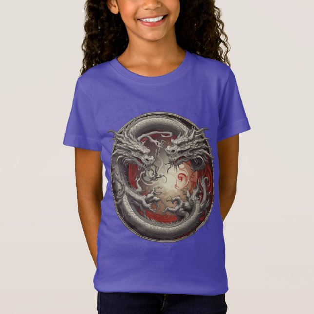 Camiseta Yin Yang Dragon - Equilíbrio de poder e espírito (Frente)