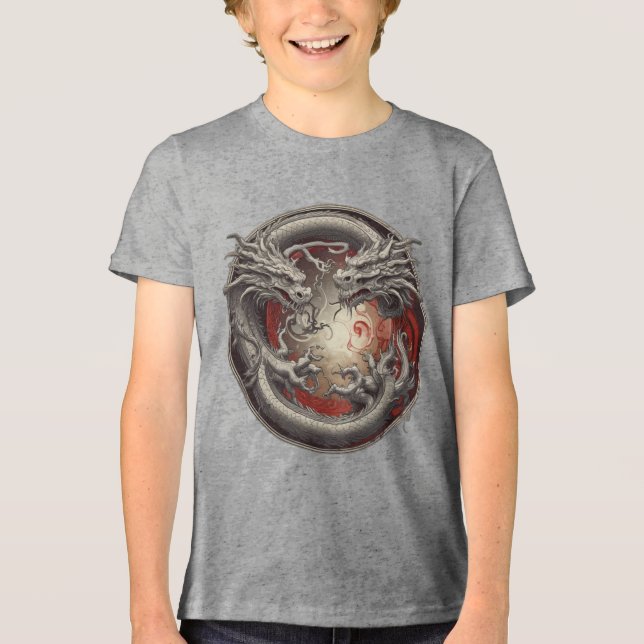 Camiseta Yin Yang Dragon - Equilíbrio de poder e espírito (Frente)