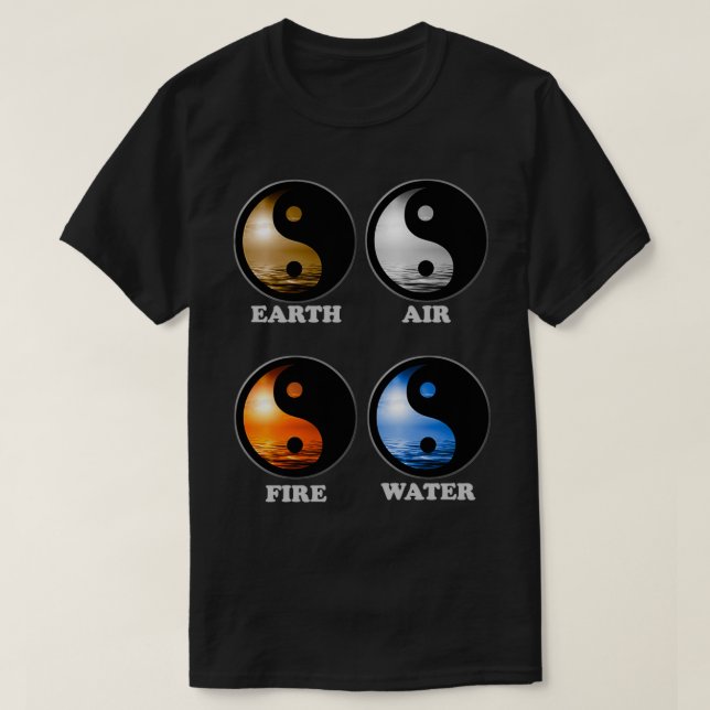 Camiseta Yin Yang Elements preto (Frente do Design)