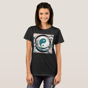 Camiseta Yin Yang, Floral Mountain Pink Sage Teal