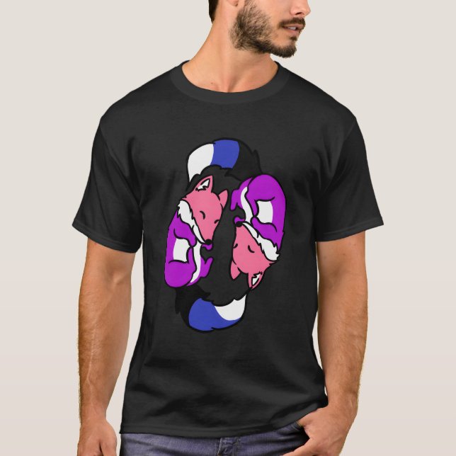 Camiseta Yin Yang Foxes Genderfluid Orgulho (Frente)