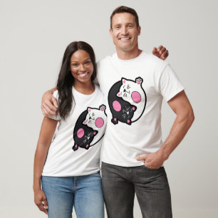 Camiseta Yin Yang Gatos Adormecidos em Preto e Branco