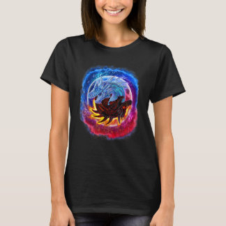 Camiseta Yin Yang Ice e Dragão de Fogo no Espaço