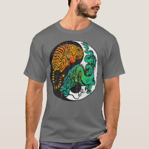 Camiseta Yin Yang Tiger Dragon Estilo de Tatuagem Retroativ