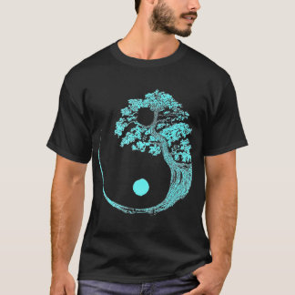 Camiseta Yin Yang Turquoise Blue Bonsai Tree Japonês Zen