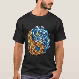 Camiseta Ying e Yang Fire e Água Símbolos Chineses China