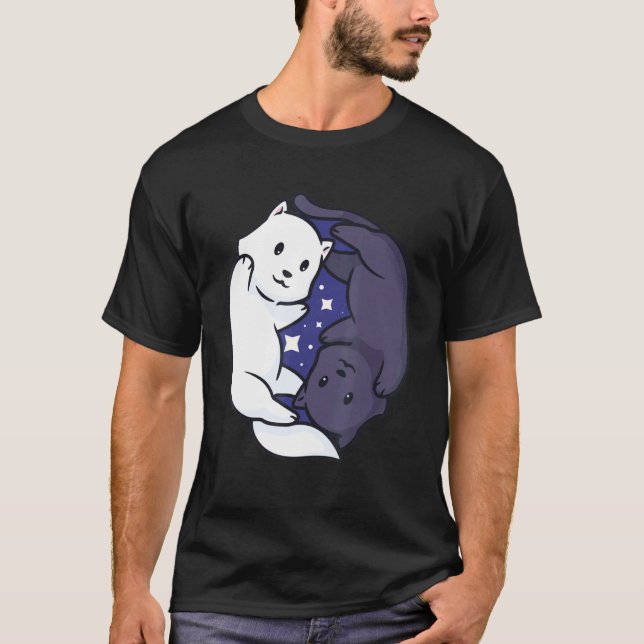 Camiseta Ying Yang Cat Black and White Cute (Frente)