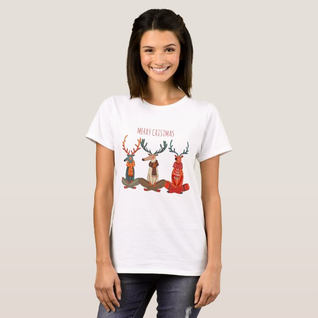 Camiseta Yoga das renas de Natal. Moose (Frente Completa)