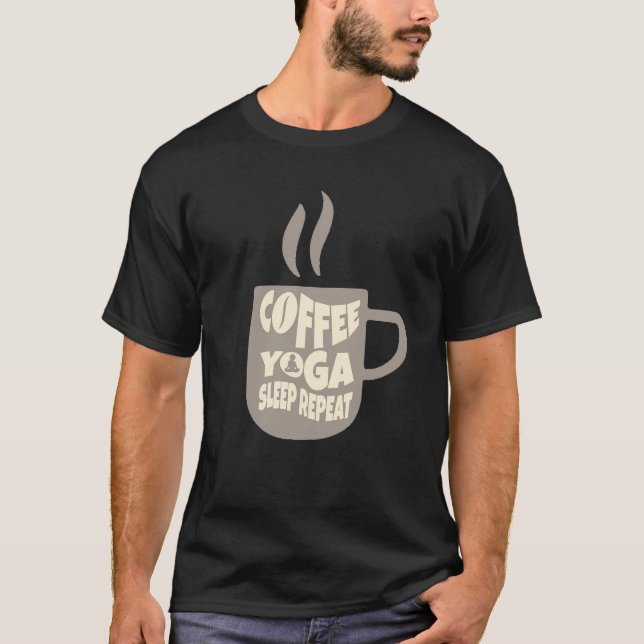Camiseta yoga do café repetir o sono (Frente)
