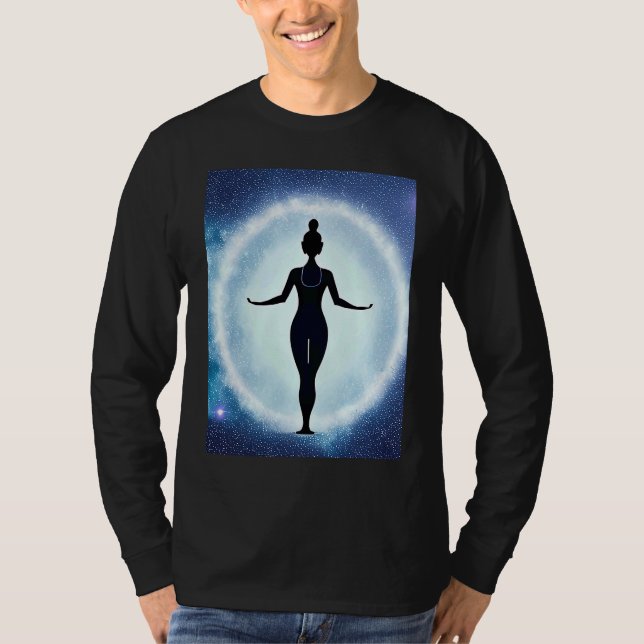 Camiseta Yoga Girl Female Sun Salutation Meditation Chakra  (Frente)