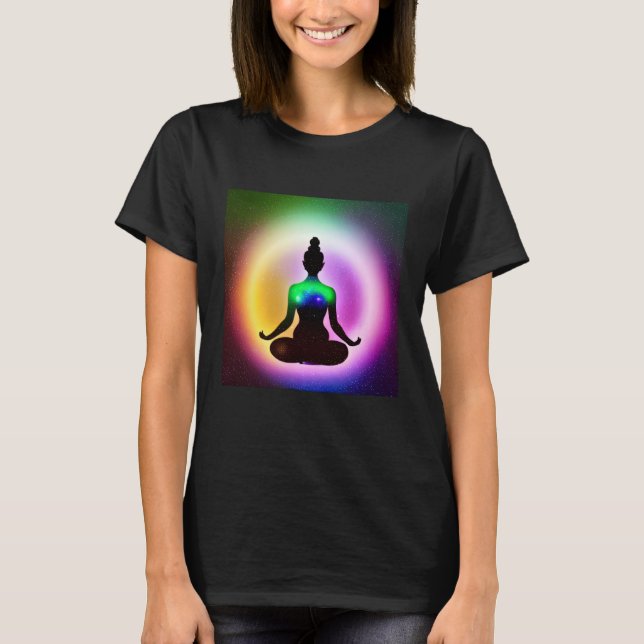 Camiseta Yoga Girl Female Sun Salutation Meditation Chakra (Frente)